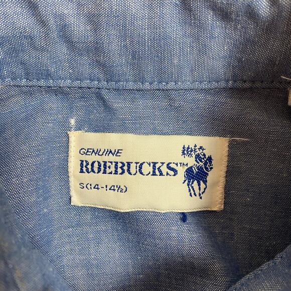 Vintage 70s 80s Roebucks Chambray Pearl Snap Western Button Down Shirt Small - Picture 6 of 6